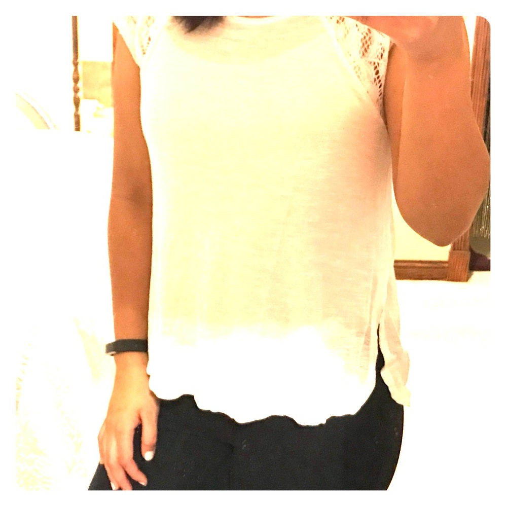 Rue21 White Shirt with Lace Sleeves